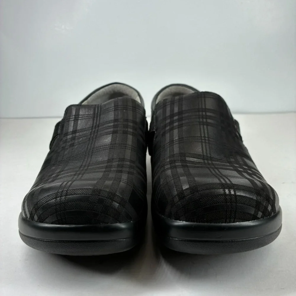 Alegria Black Plaid Slip-On Clogs size 9